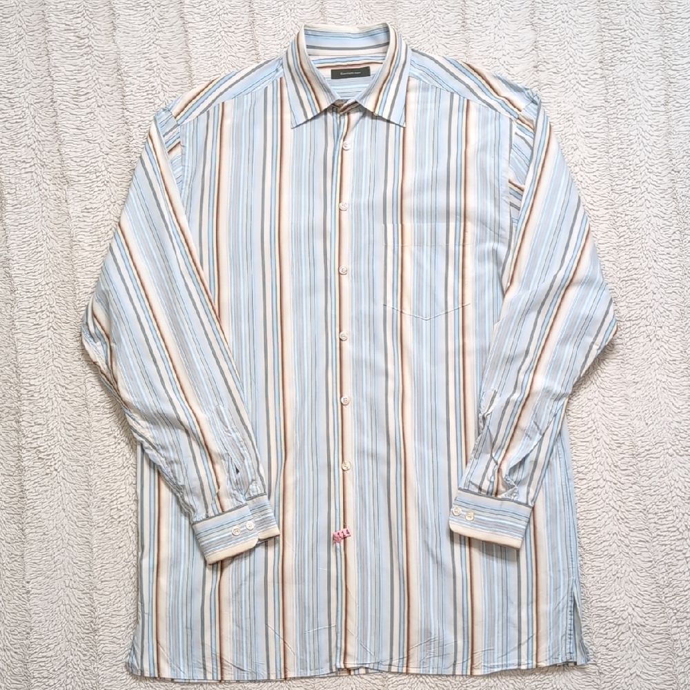 Ermenegildo Zegna Blue and Tan Striped Shirt Men's LT
